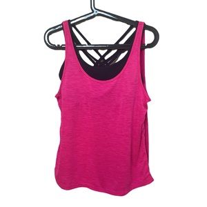 Athleta Pink Tank Top With Attached Navy Bra Size S